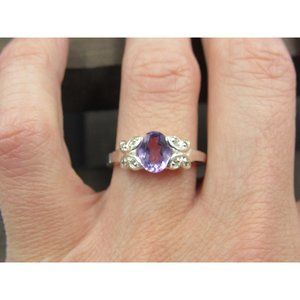 Size 7.75 Sterling Silver Amethyst With Butterfly CZ Accents Band Ring